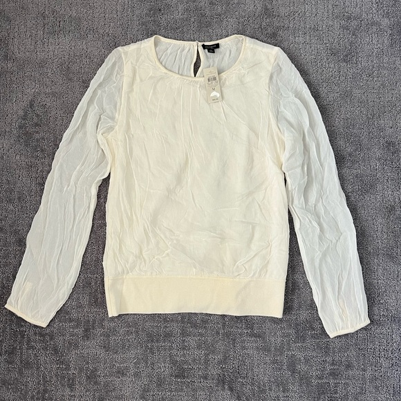 Ann Taylor Cream Long Sleeve Silk Blouse - Picture 1 of 6